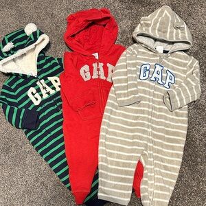 GAP Baby Hooded Onesies Trio - Red, Green, Gray
